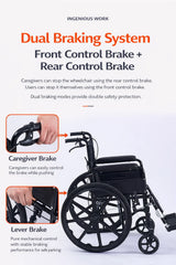 Premium Foldable Lightweight Wheelchair 15.5 Kg Carbon Steel Frame with Dual Braking System, Adjustable 90° Leg Rest, Compact Travel Portable Mobility Chair