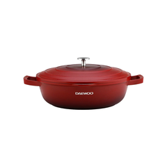 Daewoo 28 cm Shallow Granite Casserole with Lid - Red