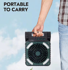 Portable Rechargeable Camping Fan with LED Light, 4 Speed Settings, 3 LED Brightness Levels, 2H/4H/8H Timer, 90° Foldable Stand & USB-C Charging