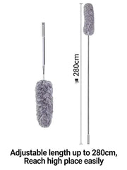 2.8M Extendable Microfiber Dust Collector with Flexible Bendable 40CM Head, Stainless Steel Telescopic Pole & Washable Detachable Design