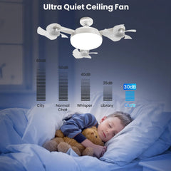 50W 3-Head Foldable Ceiling Fan with LED Light, RC, 3 Fan Speeds, 3 Color Temperatures, Adjustable Brightness, 2H/4H Timer, Night Mode, E27 Screw & Pure Copper Motor