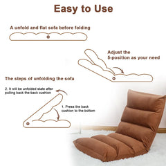 Adjustable 5-Position Folding Floor Chair with Removable Lumbar Support Pillow, Washable Zipper Cover, Thick High-Density Cushioning & Reclining Backrest for Reading, Gaming, Working, Meditation & Relaxation