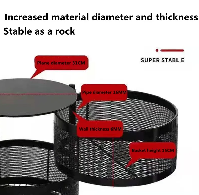 Multi Layer Round Metal Kitchen Storage Rack with Rotating Shelves & Wheels