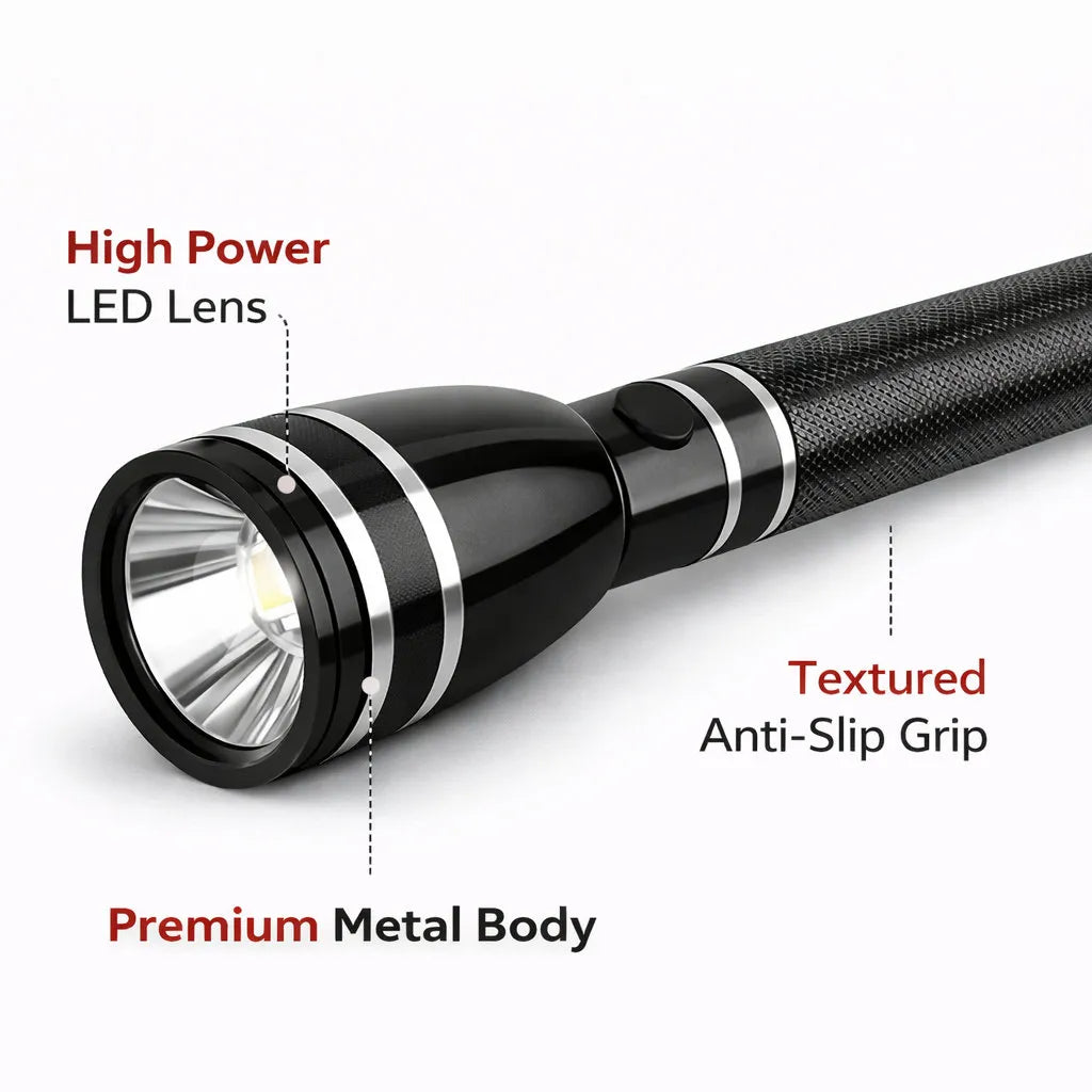 GHS DC-190PRO Premium Rechargeable LED Flashlight, 5W CREE LED Torch, 2000mAh Battery, Ultra Long Range Beam, Waterproof Emergency Light with Charger