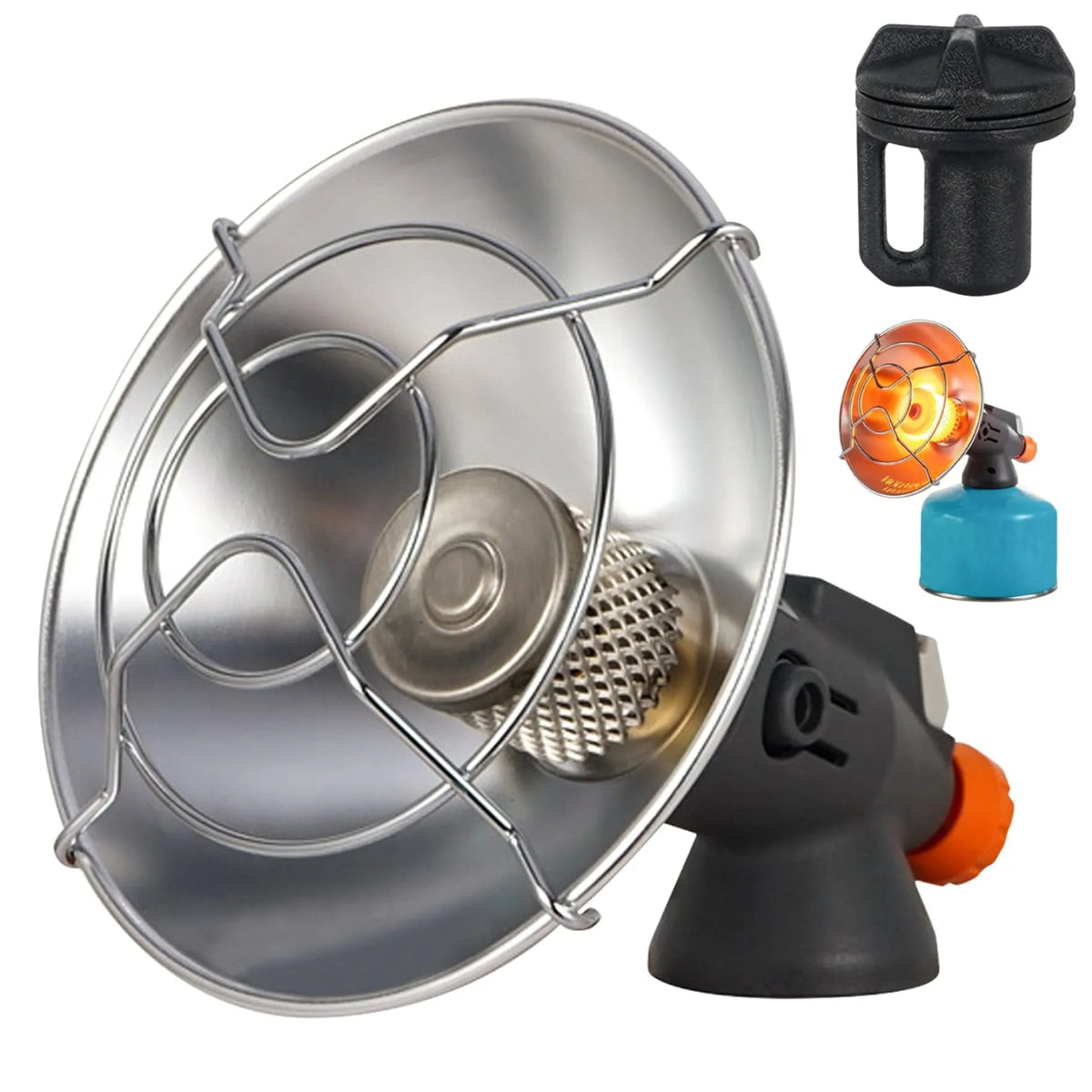 Portable Gas Camping Radiant Heater with Stainless Steel Heating Net, Protective Safety Guard, Heat Reflector, Adjustable Control Valve & Direct Tank Connection