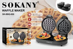 SOKANY 1100W Dual Shape Waffle Maker with Double-Sided Rapid Heating, Non-Stick Food Grade Coating, LED Indicator & Heart and Round Waffle Plates