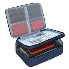 Portable A4 Document Organizer Bag with 3-Digit Combination Lock, Waterproof Oxford Fabric, Multi-Layer Storage, 2 Separators, Luggage Strap & Carry Handle – 37 × 27 × 10 CM