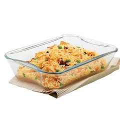 Borosil Rectangular Clear Glass Baking Dish, Microwave Oven Safe Cookware for Baking Serving and Food Preparation