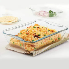 Borosil Rectangular Clear Glass Baking Dish, Microwave Oven Safe Cookware for Baking Serving and Food Preparation