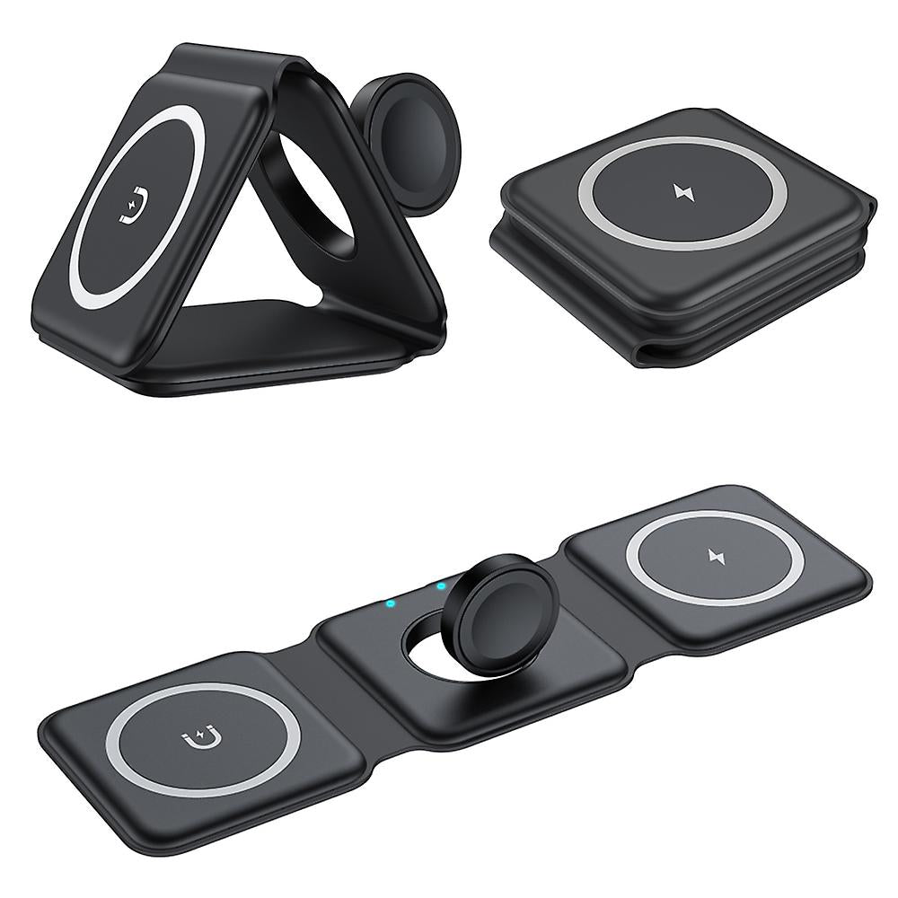 شاحن سفر لاسلكي مغناطيسي محمول قابل للطي 3 في 1 بقوة 15 وات للهواتف الذكية وiWatch وAirpods
