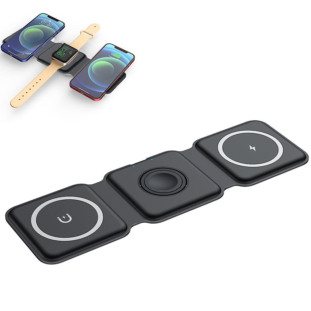شاحن سفر لاسلكي مغناطيسي محمول قابل للطي 3 في 1 بقوة 15 وات للهواتف الذكية وiWatch وAirpods