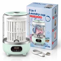 3L Fully Automatic Portable Mini Washing Machine & Spin Dryer with 3000mAh Rechargeable Battery, Type-C Charging, Blue Light, Digital Display & Dehydration Basket