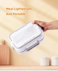 1.5L Electric Heated Lunch Box 40W Food Warmer with 3 Stainless Steel Food Compartments, 110V/220V & 12V/24V Car & Truck Compatible, Portable Food Heating Lunch Box with Spoon & Fork