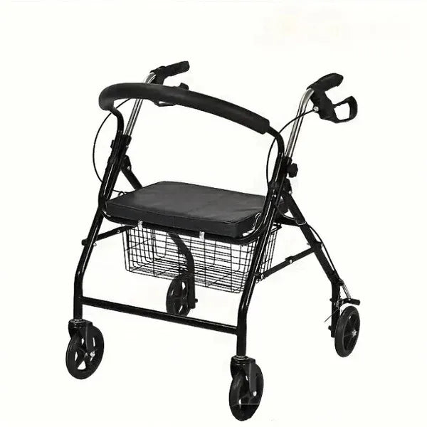 Foldable 3-in-1 Walker with Seat & Shopping Basket, Height Adjustable Rollator with Dual Handbrake System, Reinforced Frame, Comfortable Backrest & Large Storage Capacity for Elderly Support