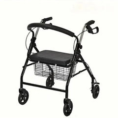 Foldable 3-in-1 Walker with Seat & Shopping Basket, Height Adjustable Rollator with Dual Handbrake System, Reinforced Frame, Comfortable Backrest & Large Storage Capacity for Elderly Support