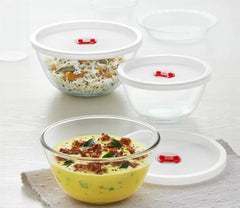 Borosil Glass Mixing and Serving Bowl with Lid, Microwave Safe Food Storage and Reheating Bowl