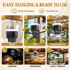 FS-6P 45 CM 9W Rechargeable Portable Hanging Ceiling Fan with 12000mAh Battery, RC, 3 Speeds, Night Light, 2/4/8H Timer, Detachable Blades & Type-C Charging