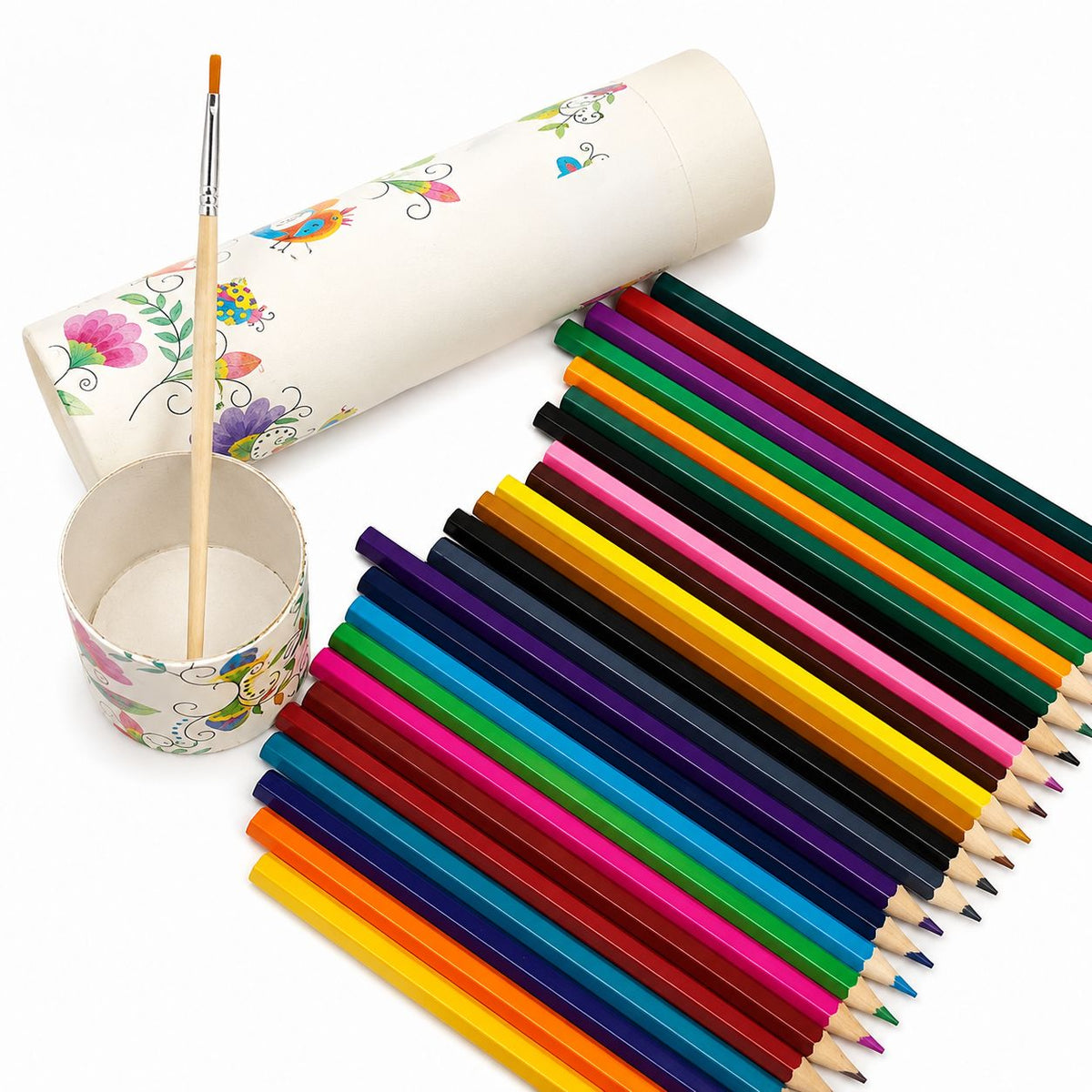 24 PCS Water-Soluble Color Pencil Set with Free Brush & Unique Floral Tube Box for Kids, Students & Professional Artists