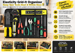 Elastic Grid-It Organizer with Flexible Retention Straps, Rear Zipper Pocket & Multi-Purpose Gadget, Cable, Tool & Travel Storage – 27.5 × 19.5 × 0.8 CM
