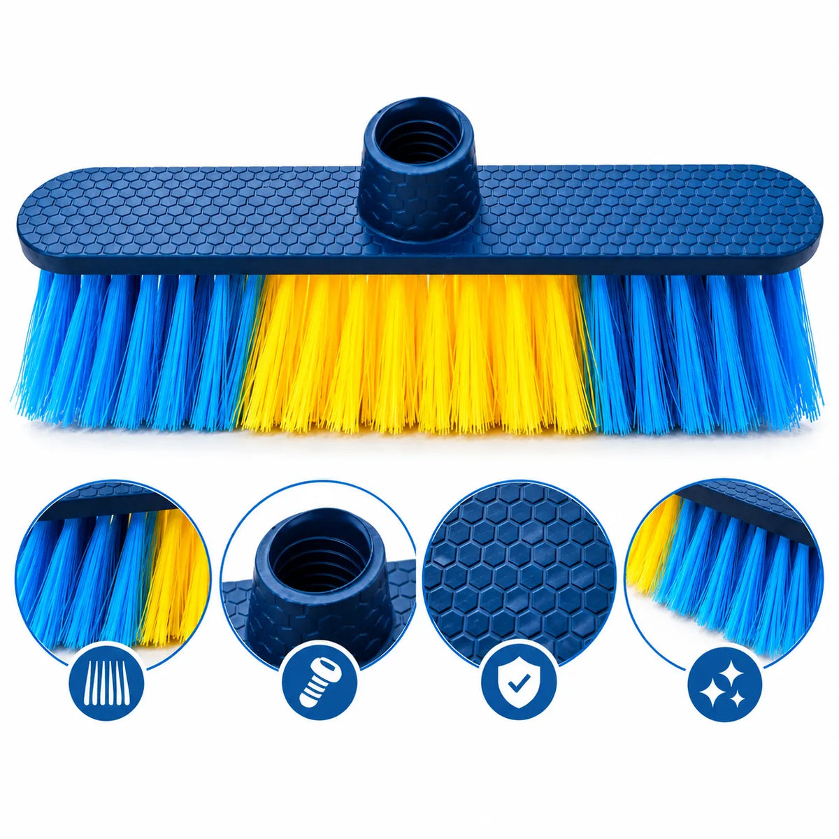 Heavy Duty 29 CM Multi-Surface Broom Head with 7 CM Dense Durable Bristles, Threaded Handle Fit & Sturdy Plastic Body