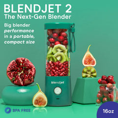 Blendjet V2 Portable Blender 16oz, Smoothie Maker, Fruit Blender, BPA-Free, 475ml, 200W, Sports Bottle, USB-C Rechargeable - Sea Glass