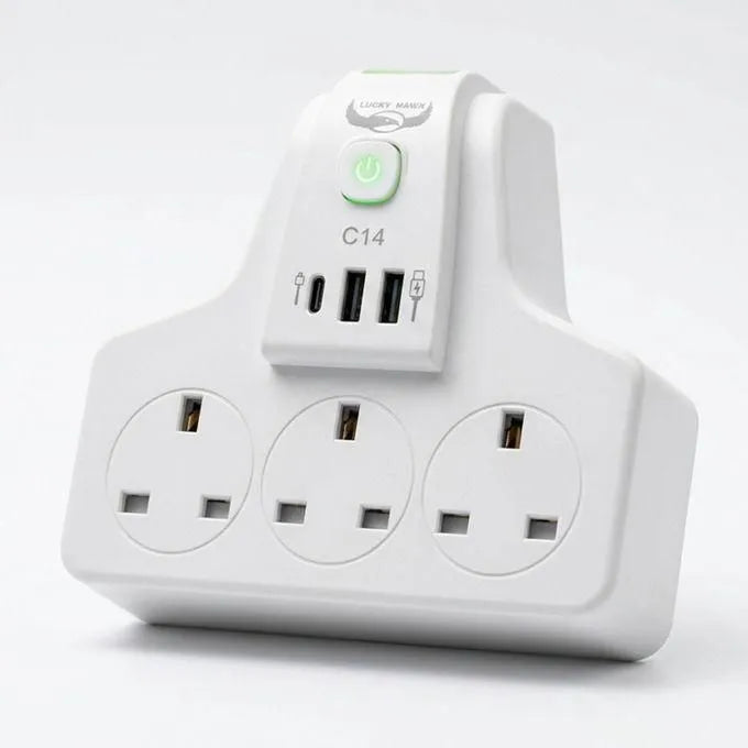 2500W Smart Power Wall Socket Adapter with 3 Universal AC Outlets, 2 USB Ports, 1 Type-C Fast Charging Port, 10A Heavy Duty Multi Plug, Power Switch & Flame Retardant Safety Design