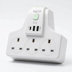 2500W Smart Power Wall Socket Adapter with 3 Universal AC Outlets, 2 USB Ports, 1 Type-C Fast Charging Port, 10A Heavy Duty Multi Plug, Power Switch & Flame Retardant Safety Design