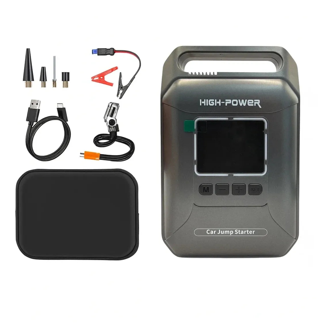 Premium 4-in-1 1600A Car Jump Starter & 150 PSI Smart Air Compressor with Digital LCD Display, Dual USB, Type-C Fast Charging & LED Emergency Light