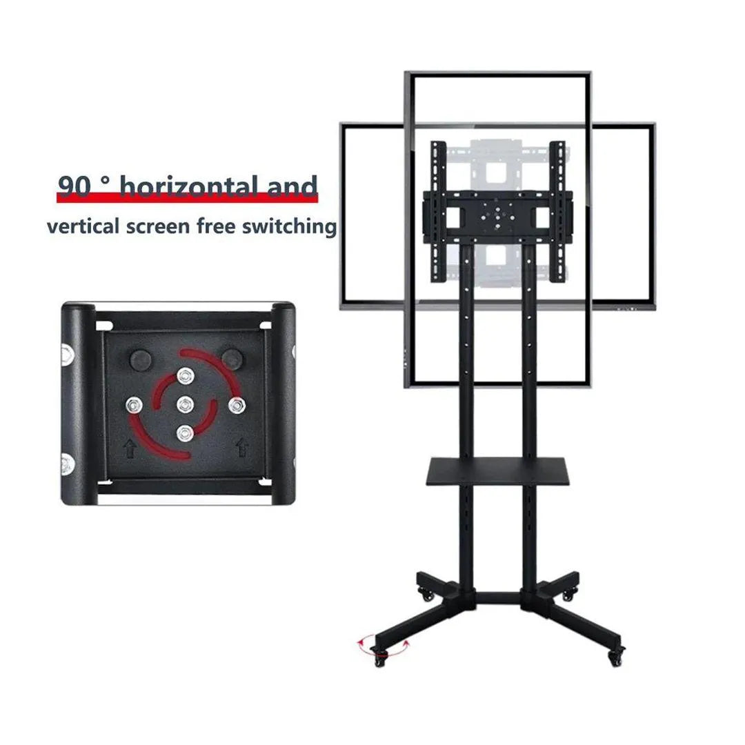 Premium Mobile TV Stand Trolley for 32-70 Inch TVs with Height Adjustment, ±15° Tilt, 90° Portrait & Landscape Rotation, Media Shelf, Cable Management & Lockable Wheels