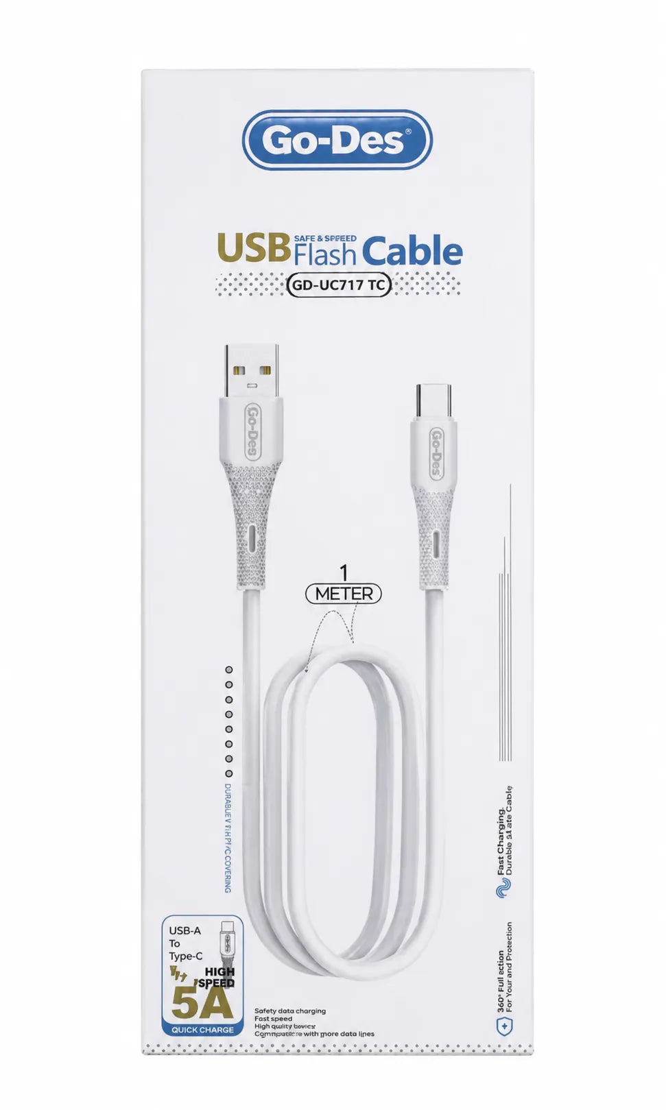 Go-Des GD-UC717-4 1M USB-A to USB-C 5A Fast-Charging and 480Mbps Data Cable with Pure Copper Core, Anti-Bending Connectors and Pull-Resistant Design