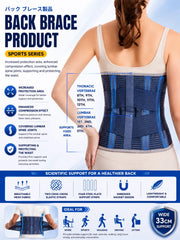 Adjustable Lumbar Back Brace & Waist Support Belt with 33CM Wide Support, Four Steel Support Strips, Dual Criss-Cross Elastic Straps & Breathable Mesh
