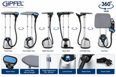 GIPFEL 2400W Professional Garment Steamer with 2L Water Tank, Integrated Ironing Table, Adjustable Double Pole & Strong Continuous Steam