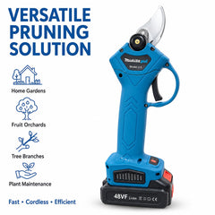 48VF Lithium-Ion Cordless Electric Pruning Scissors Kit with High-Strength Alloy Steel Blades, Digital Status Display, Removable Rechargeable Battery, Charger & Hard Carrying Case
