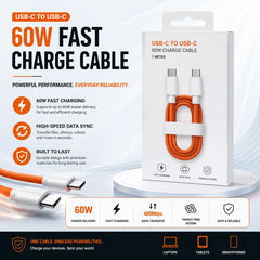 USB-C to USB-C 60W Fast Charging Cable 1M with Power Delivery, 480Mbps Data Transfer, Tangle-Resistant Design & SIM Ejector Tool