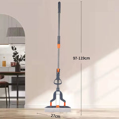 Hands-Free Self-Wringing Sponge Mop with Double-Fold Squeeze Mechanism, 27 CM Grooved Absorbent Head, Telescopic Stainless Steel Handle & Wet/Dry Floor Cleaning