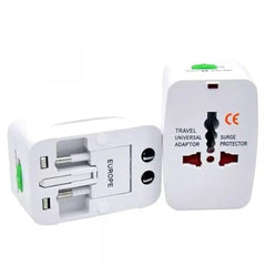 محول سفر عالمي متعدد الاستخدامات مع منفذي USB مع حماية مدمجة من زيادة التيار، متوافق مع الهواتف الذكية والأجهزة اللوحية وأجهزة الكمبيوتر المحمولة والكاميرات