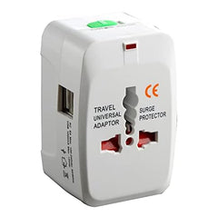 محول سفر عالمي متعدد الاستخدامات مع منفذي USB مع حماية مدمجة من زيادة التيار، متوافق مع الهواتف الذكية والأجهزة اللوحية وأجهزة الكمبيوتر المحمولة والكاميرات