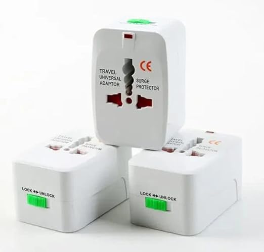 محول سفر عالمي متعدد الاستخدامات مع منفذي USB مع حماية مدمجة من زيادة التيار، متوافق مع الهواتف الذكية والأجهزة اللوحية وأجهزة الكمبيوتر المحمولة والكاميرات
