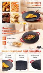 Portable 1800W Multifunctional Electric Baking & Grill Pan with 36CM Non-Stick Surface, Adjustable Temperature Control & Foldable Tripod for Travel, Home & Outdoor Use