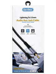 Go Des GAC-167 Lightning to 3.5mm AUX Audio Cable 1 Meter for Apple iPhone, Car Stereo, Speakers and Home Audio Systems