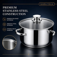 Kaisa Villa 12-Piece Stainless Steel Induction Cookware Set with 5-Layer Capsule Base, Tempered Glass Lids, Casseroles, Saucepan and Marble-Coated Frypan