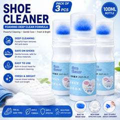100ml Shoe Cleaning Solution with Built-In Brush, Press & Brush Applicator for Sports, Leather, Canvas & White Shoes
