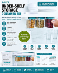 3-Piece 900ml Under-Shelf Food Storage Container Set with Hanging Rail, Airtight Lids, Easy-Pour Corners & Tool-Free Installation "
