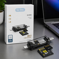 Go-Des GD-DK007 4-in-1 Transparent USB Card Reader for SD, TF & Micro SD Memory Cards