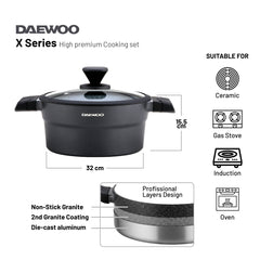 Daewoo Granite Casserole with Lid - 32 cm - Black