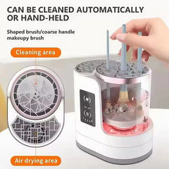 3-in-1 Automatic Electric Makeup Brush Cleaner & Dryer with 6W Motor, 850 RPM Rotational Speed, LCD Touch Control, 5-Minute Cleaning Timer, 2H/5H Air Drying, USB Powered & Dustproof Brush Storage