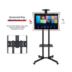 Premium Mobile TV Stand Trolley for 32-70 Inch TVs with Height Adjustment, ±15° Tilt, 90° Portrait & Landscape Rotation, Media Shelf, Cable Management & Lockable Wheels