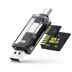 Go-Des GD-DK006 4-in-1 USB & Type-C Card Reader for SD and TF Memory Cards with Transparent Design