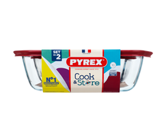 Pyrex Set of 2 Rectangular Storage Dishes with Lid (1.2L + 2.5L)