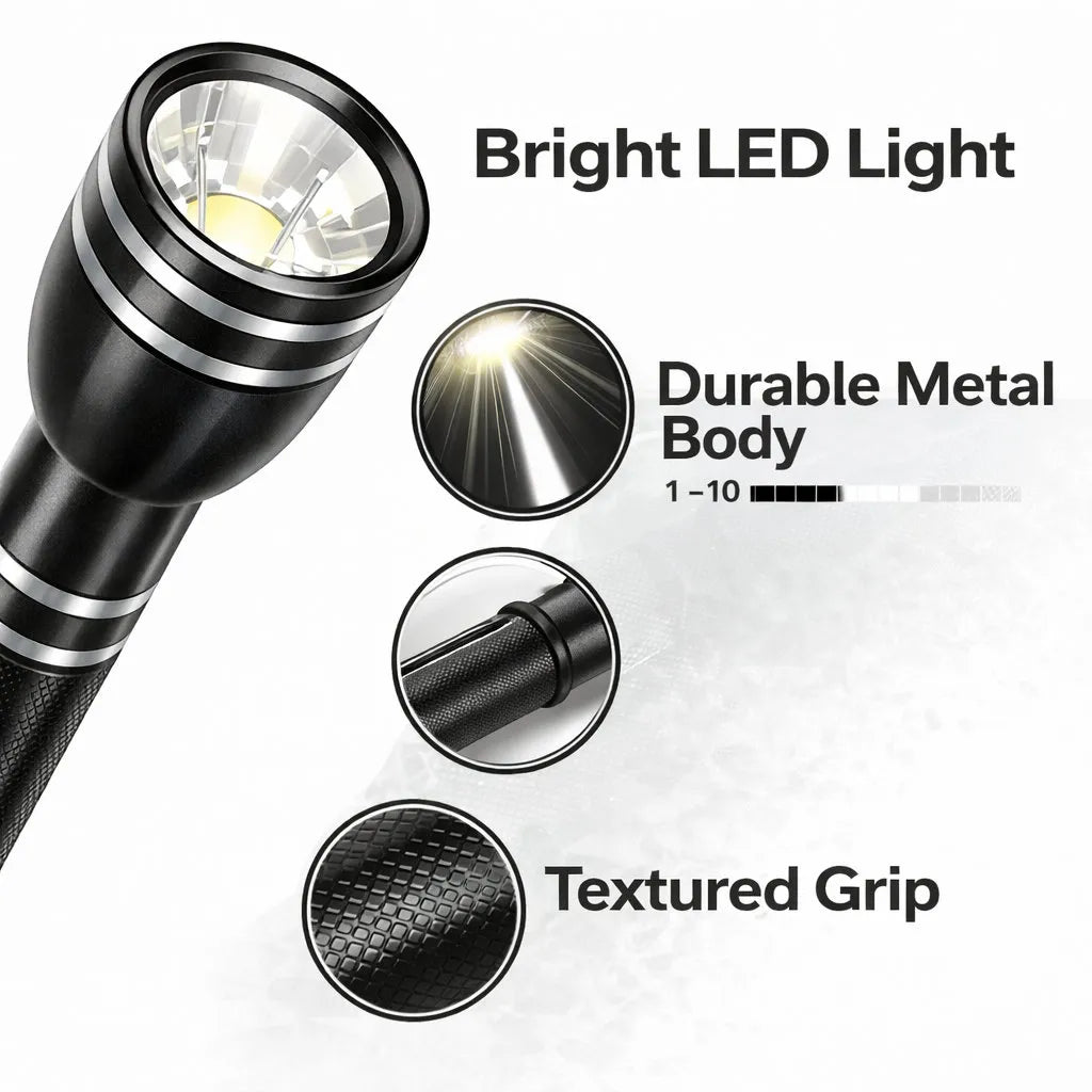 مصباح يدوي LED ممتاز قابل لإعادة الشحن GHS DC-100 مع مجموعة بطارية مزدوجة، مصباح LED بقوة 5 واط، بطاريات 2000 مللي أمبير، شعاع طويل المدى للغاية، ضوء طوارئ مقاوم للماء مع شاحن